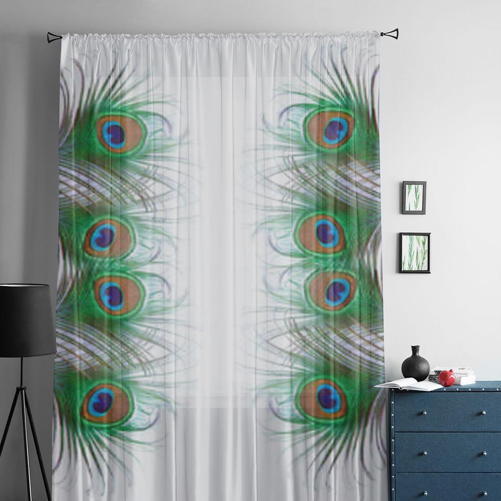 Peacock Feather Sheer Curtains For Living Room Window Transparent Voile Tulle Curtain Bedroom Drapes Home Decor