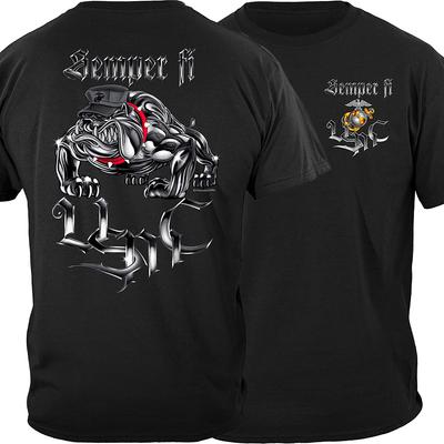 Semper Fi US Marine Corps Devil Dog Chrome Bulldog T Shirt New 100% Cotton Short Sleeve O-Neck Casual Mens T-shirt