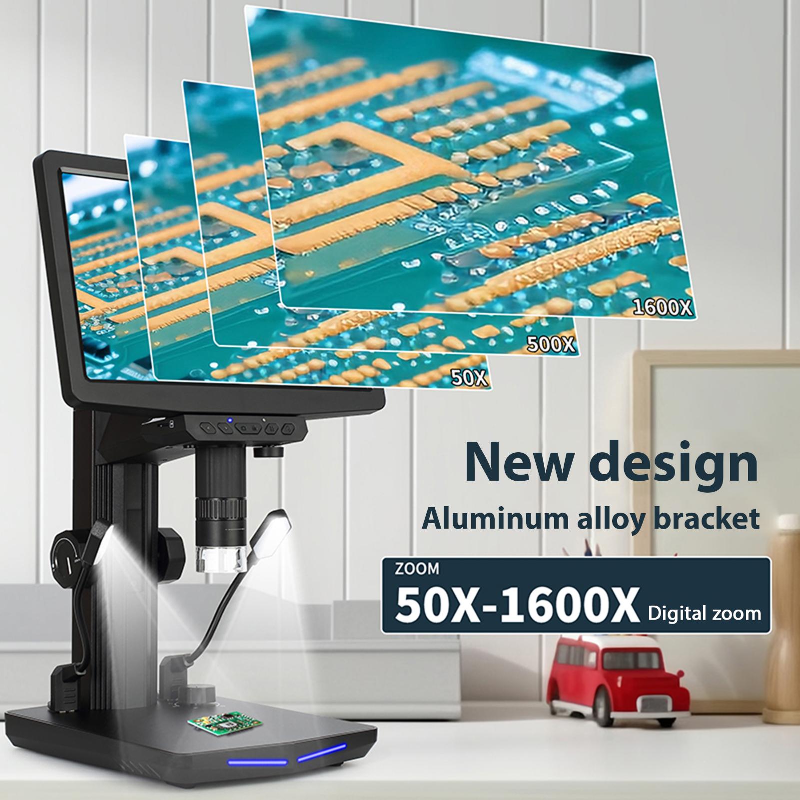 

10.1 Inch Desktop Digital Microscope for Adults 50X 1600X Magnification IPS Screen 8MP Photo 1080P Video Built in чёрный