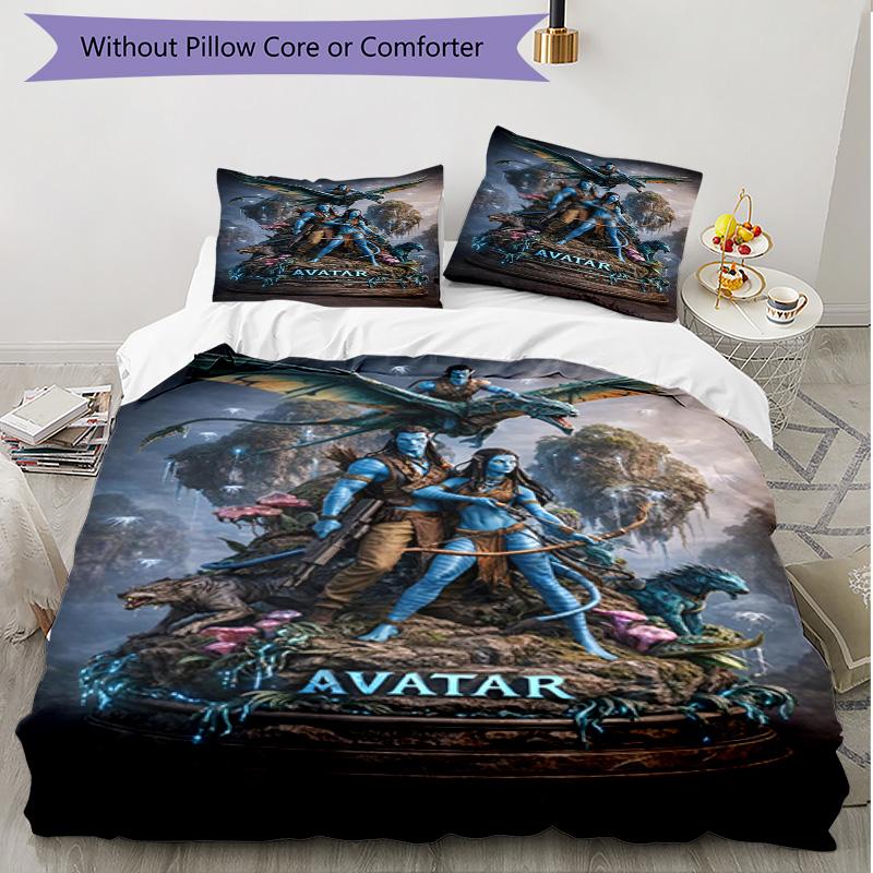 Parure de lit 3 pièces avec housse de couette (1*Housse de couette + 2*Taie d'oreiller, sans noyau), Ensemble de literie doux avec impression Avatar, Décoration de chambre à coucher pour la maison, Cadeau