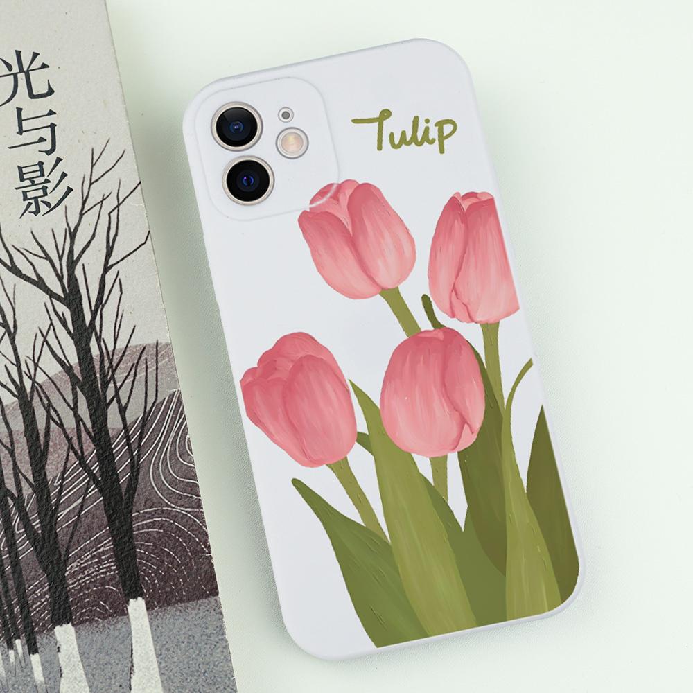 Elegant Tulip Flower Phone Case For iPhone 16 15 14 13 12 11 Pro Max Mini X XS SE4 7 8 Plus 16E Shockproof Silicone Soft Cover