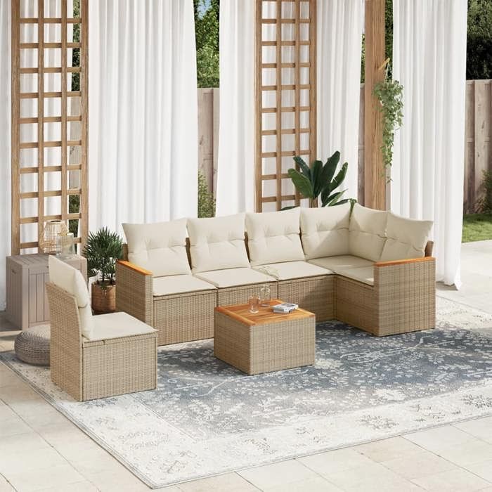 VidaXL Garden Lounge Set with Cushions 7 Pcs, Patio Sofas, Patio Furniture Set, Outdoor Furniture, Beige 3258425