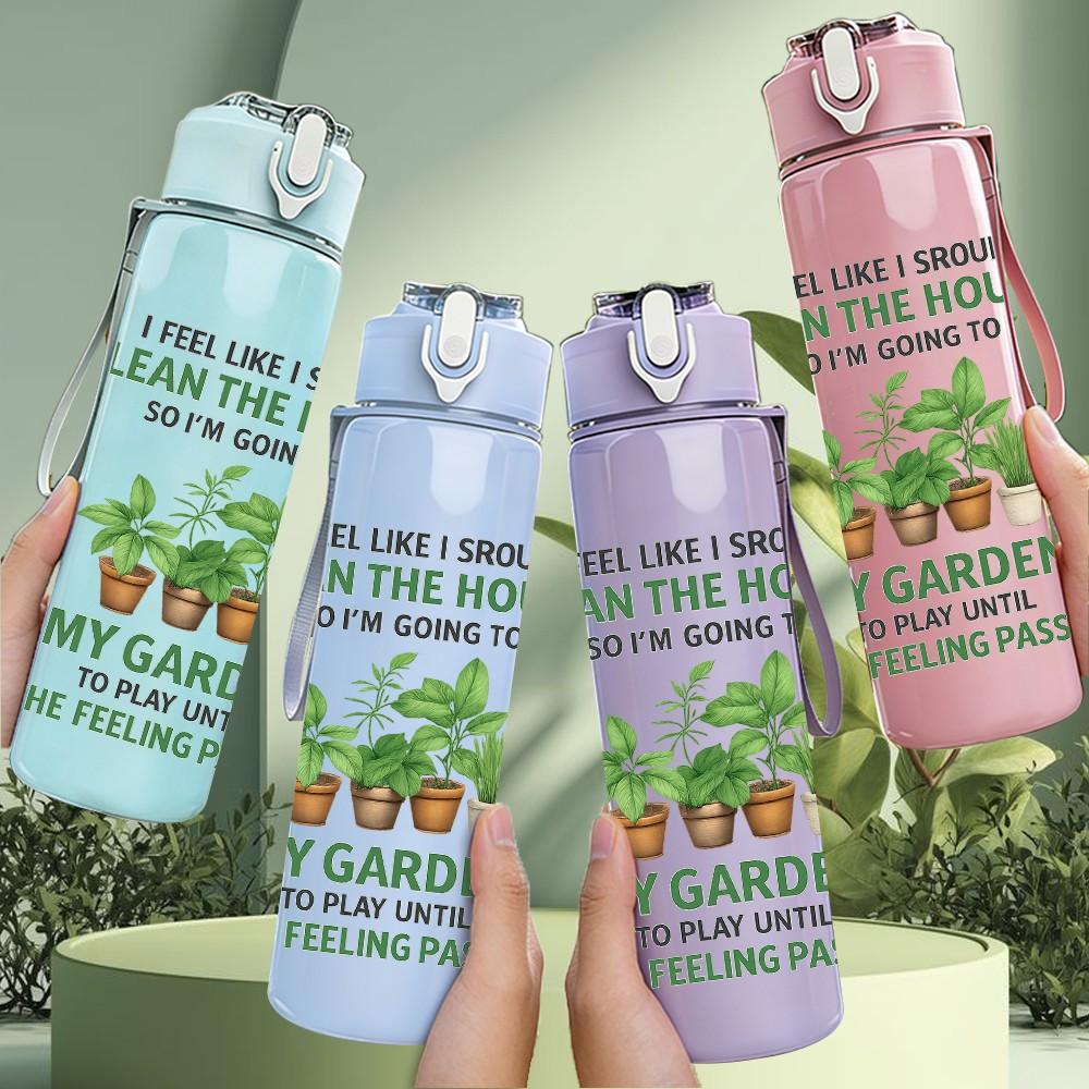 1PC My Garden Plant Quote Text 750ml Color Plastic Sports Water Bottle Leakproof Flip Straw Lid Suitable for Sports Office Home Use