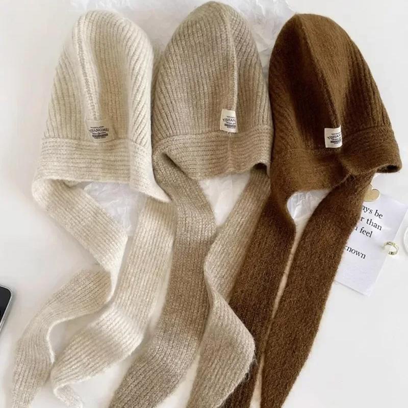 1Pc Wool Warm Knitted Winter Ear Protection Retro Cotton Blends Balaclava Hat Scarf