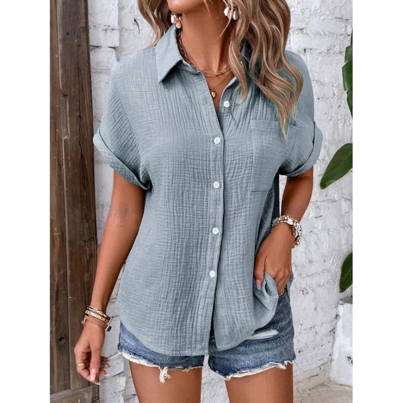 Summer New Style Solid-color Casual Button Short-sleeved Shirt for Women
