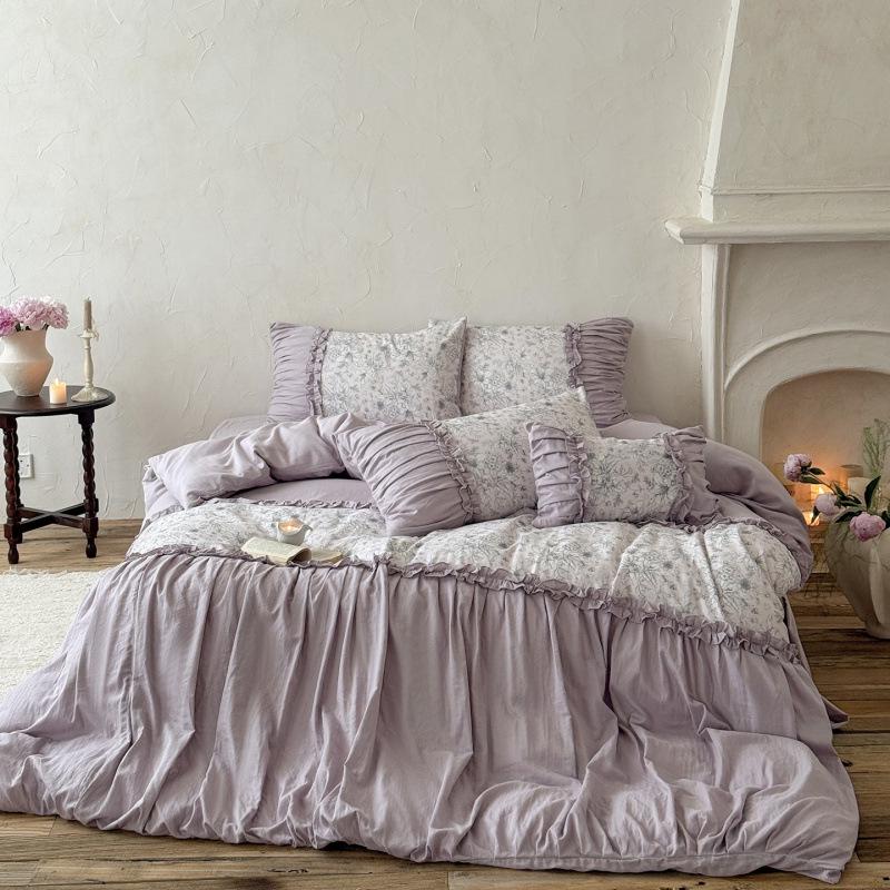

2026 Spring/Summer French Pure Cotton Double-Layer Gauze Lace Bedding Set 4-piece set for 1.5m bed