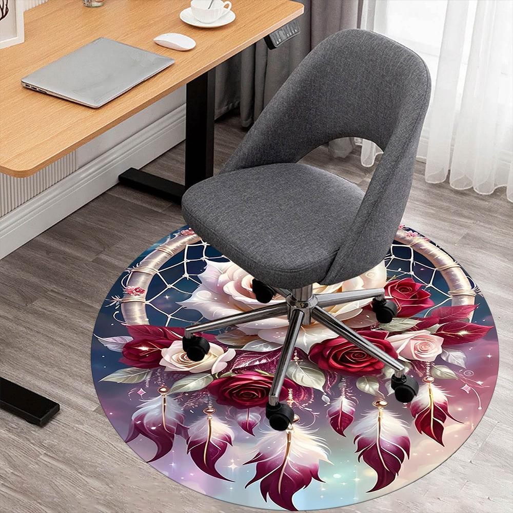1PC Dreamcatcher Roses Feathers Round Chair mat Area Rug - Non-Slip, Floor Mat for Office, Bedroom, home decor Christmas Gift c0528019