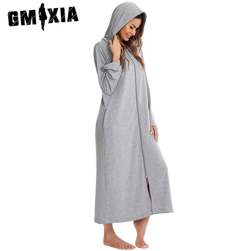 GMXIA Zip Cardigan Spring, Autumn and Winter Pajamas Home Ladies Nightgowns