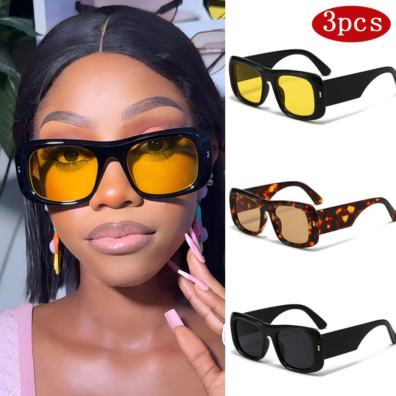 

Car Sunglasses 3pcs Fashion Square Women Sun Glasses Large Frame Shade UV400 Retro Leopard Candy Color Gradient Men Punk Glasses