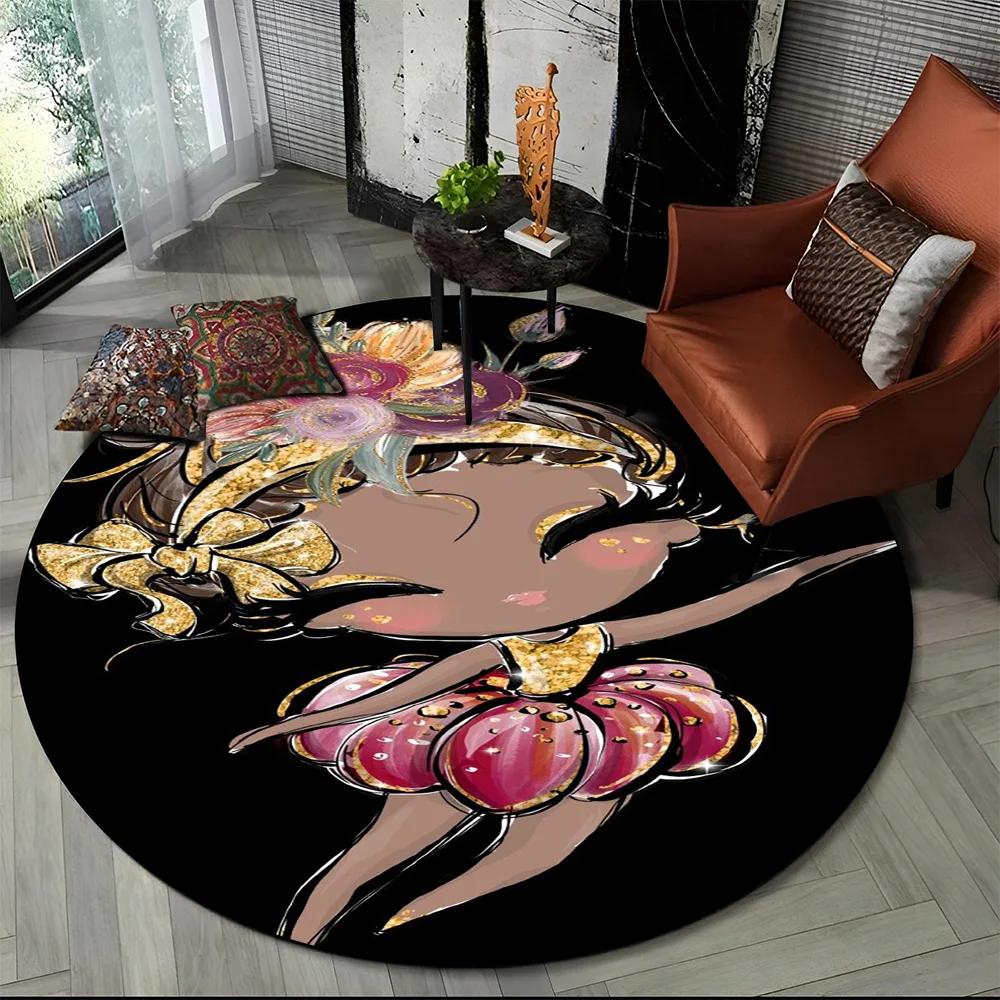 3D Cute Ballet Girl Ballerina Fairy Cartoon Area Rug,Round Carpet for Living Room Bedroom Sofa Decoration,Kid Non-slip Floor Mat