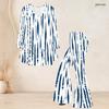 Women Plus Size White Navy Blue Printed V Neck Three Quarter Sleeve Flared Top Flared Pants Two Piece Set