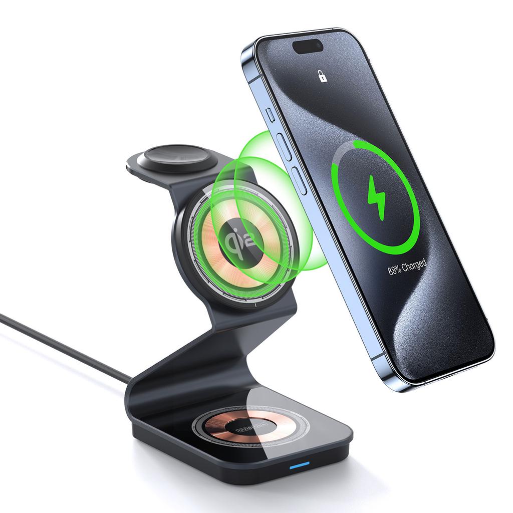 DUZZONA W21 3-in-1 15W Wireless Charging Stand Phone Earphone Watch Charger (Qi2 Certified) for iPhone 16 Series/Apple Watch 10/AirPods 4