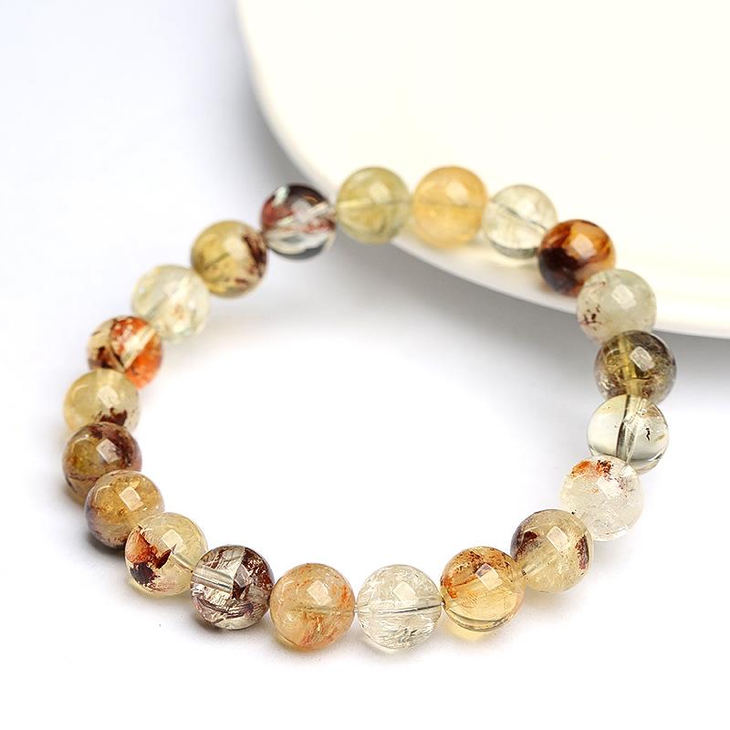 Hongchu Crystal Natural Golden Phantom Quartz Bead Bracelet Natural Icy Gradient Golden Phantom Bracelet