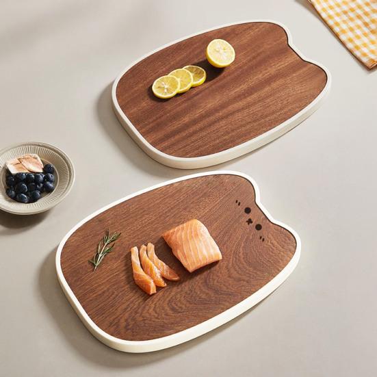 Wood Chopping Board Cat Shape Charcuterie Board Non-Slip Cutting Board for Kitchen Meal Prep Serving Tray for Vegetables Meat