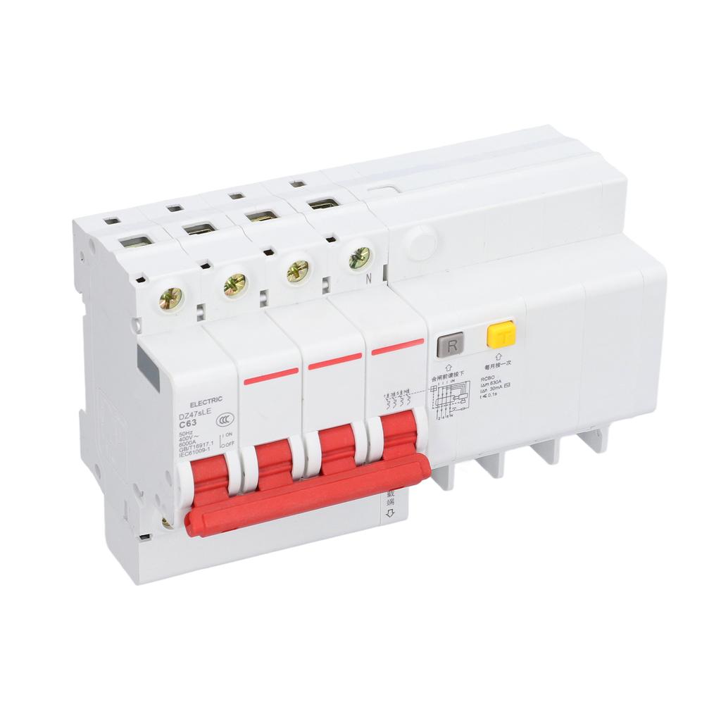 Miniature Circuit Breaker 4P+N Low Voltage Leakage Protection Switch AC 400V 63A DZ47sLE C63