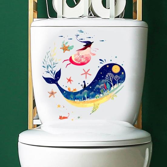 Toilet Sticker Strong Adhesive Vibrant Color Cartoon Pattern Wall Decal Home Bathroom Decoration