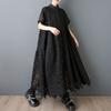 Heavy-Embroidered Lace Shirt Dress Fashionable Loose-Fitting Casual Maxi Dress