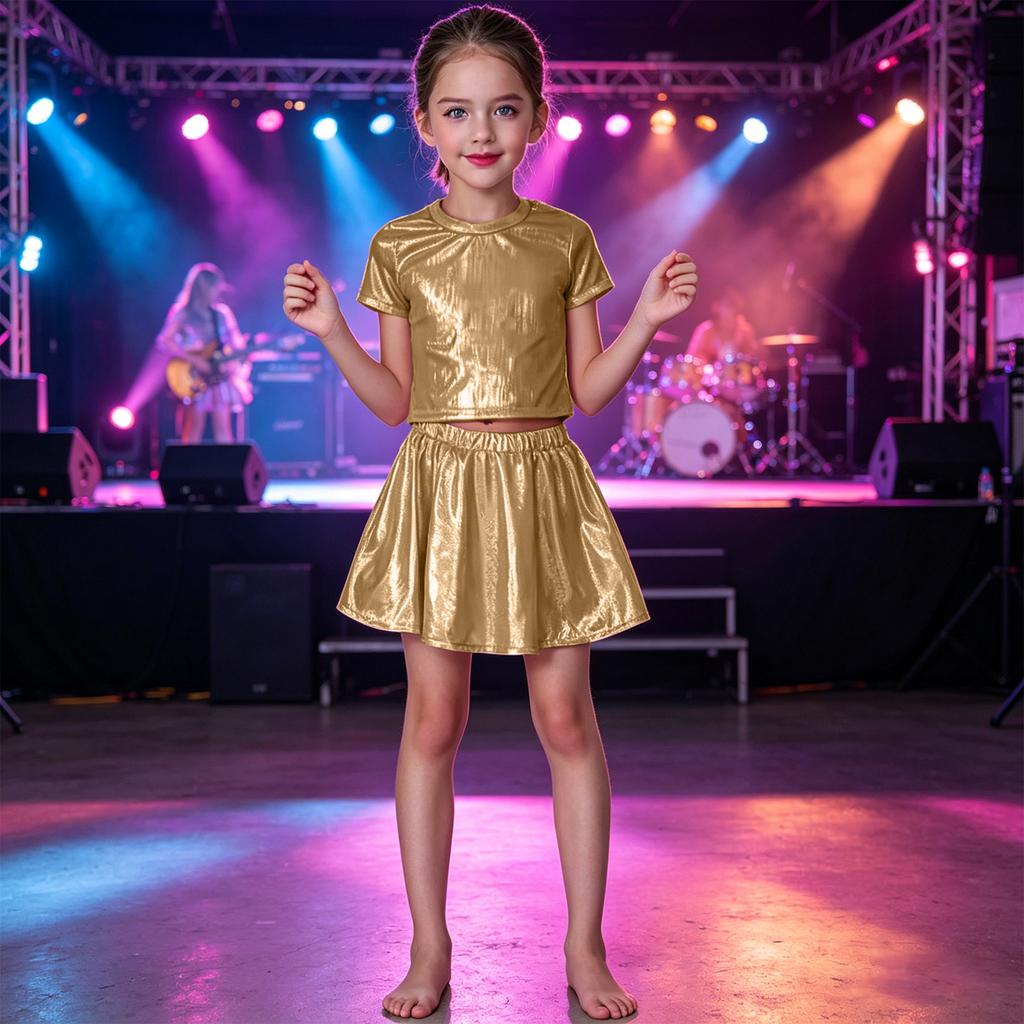 Girls Pleated Skirt Elastic Waistband Dance Skirt with Foil Laser Shine Finish Kids Skirt for Ballet Performance and Costume Use