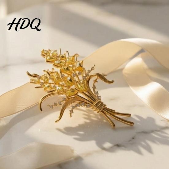 Daily Wear Jewelry Ear of Wheat Brooch for Women, Vintage Yellow Faux Crystal Dress Accessories Pin, Dainty Parties Dates Anti-oxidation