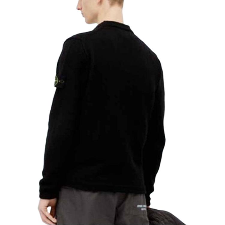 Stone Island V-Neck Button Logo Fitted Long Sleeve Knit Sweater Unisex sweater Black 8015527D3-V0029