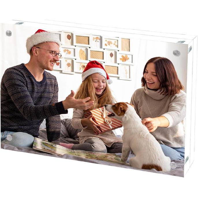 Acrylic Picture Frame 4x6, Double Sided Photo Frames for Refrigerator with Magnetic Corners, Transparent Acrylic Frame for Desk or Tabletop Display