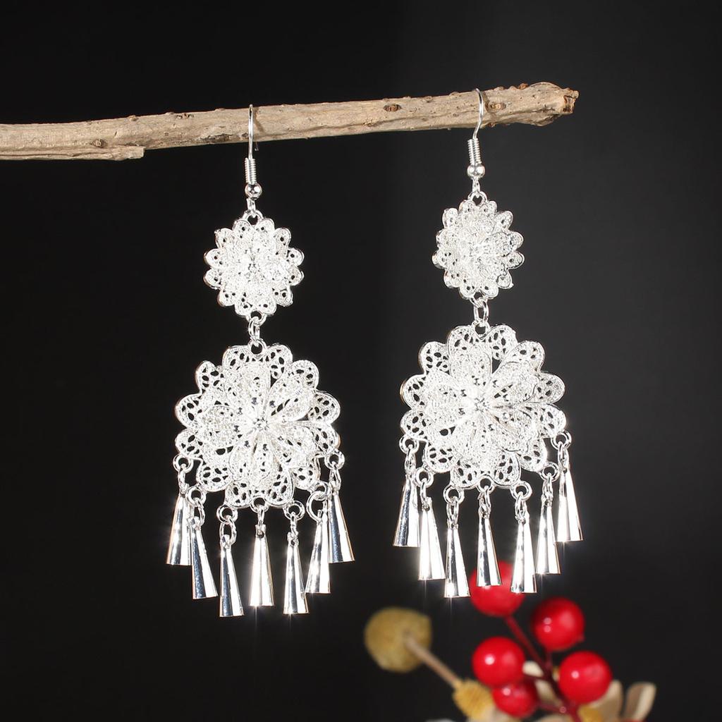 Turquoise Earrings Bohemian Drop Ear Earrings with Tassels, Geometric Alloy, Retro Style, Boastful Ear Accessories