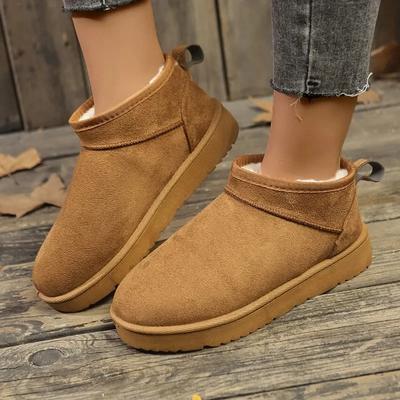 2024 Neue Winter Stiefeletten Bequeme Dicksohlige Damen Casual Slip-on Schneestiefel Plüsch Warmes Wildleder Design Damen Wanderstiefel