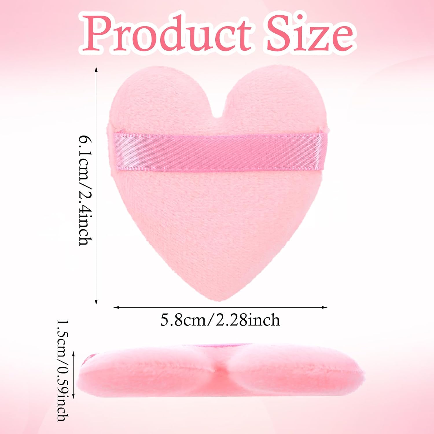 12Pcs Pink Face Powder Puff, Heart Shaped Loose Powder Puffs for Applying Face, Normal Size Soft Reusable Velour Makeup Setting Tool for Women