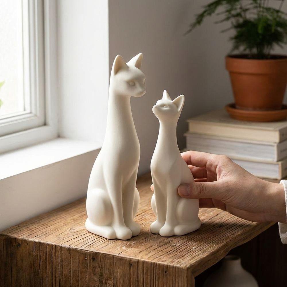 1 Pair Minimalist Minimalist Cat Statue 3D Printed Cat Table Sculpture Office