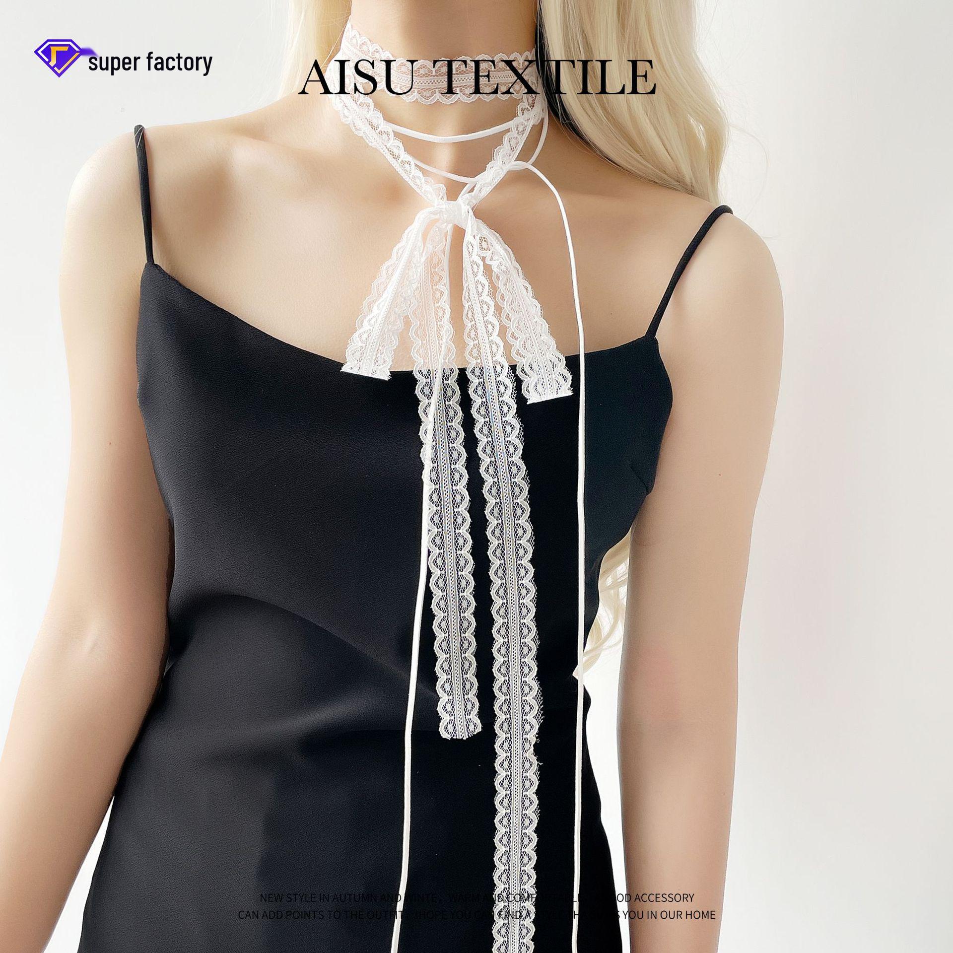 

Women s Lace Layered Necklace & Faux Silk Ribbon Scarf-Belt