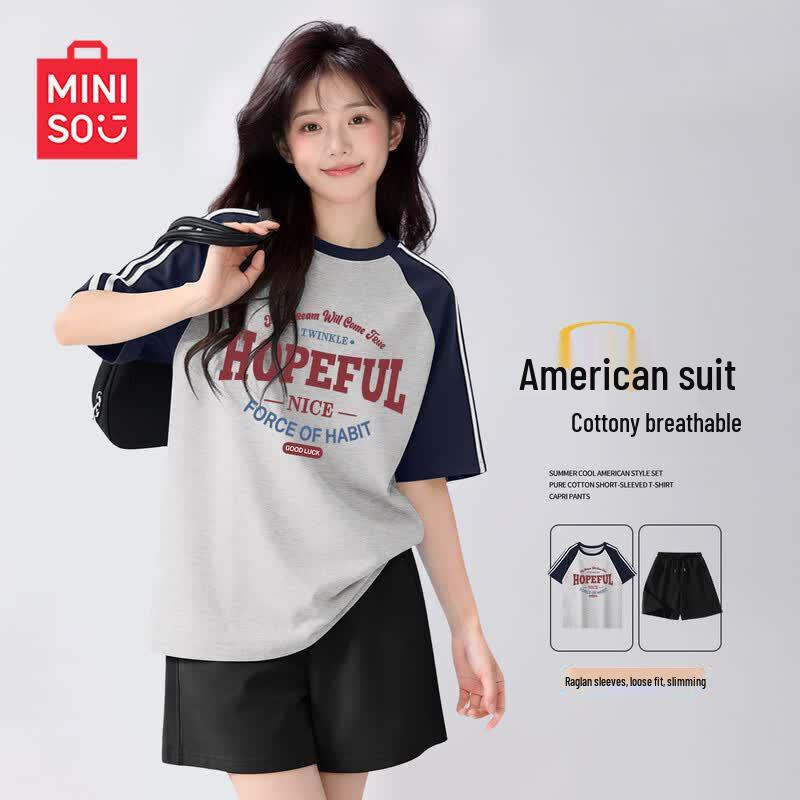 MINISO Women's Summer Casual Short Sleeve & Capri Set