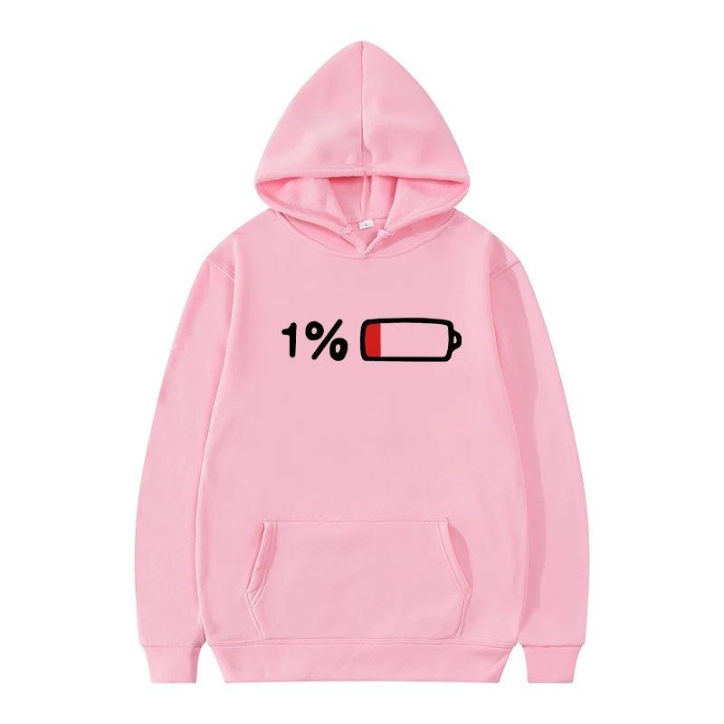 Men's Women's Hooded Sweatshirt Urgently Charge 1% Funny Print Autumn Winter Fleece Streetwear