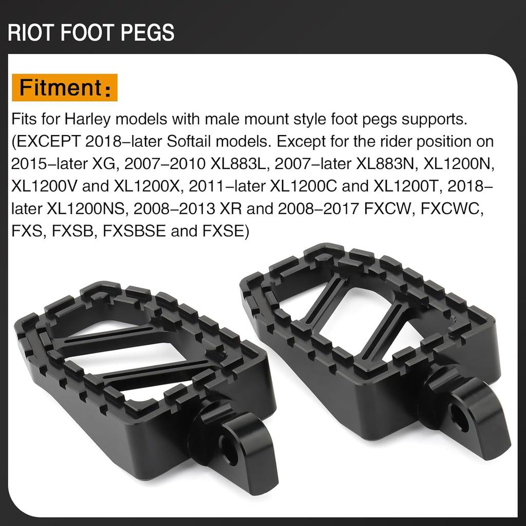 Motorcycle Foot Pegs Riot-Style Footrest Male Mount Pedals for Harley Dyna Low Rider Street Bob Sportster 883 Touring Road King Street Glide (Black)