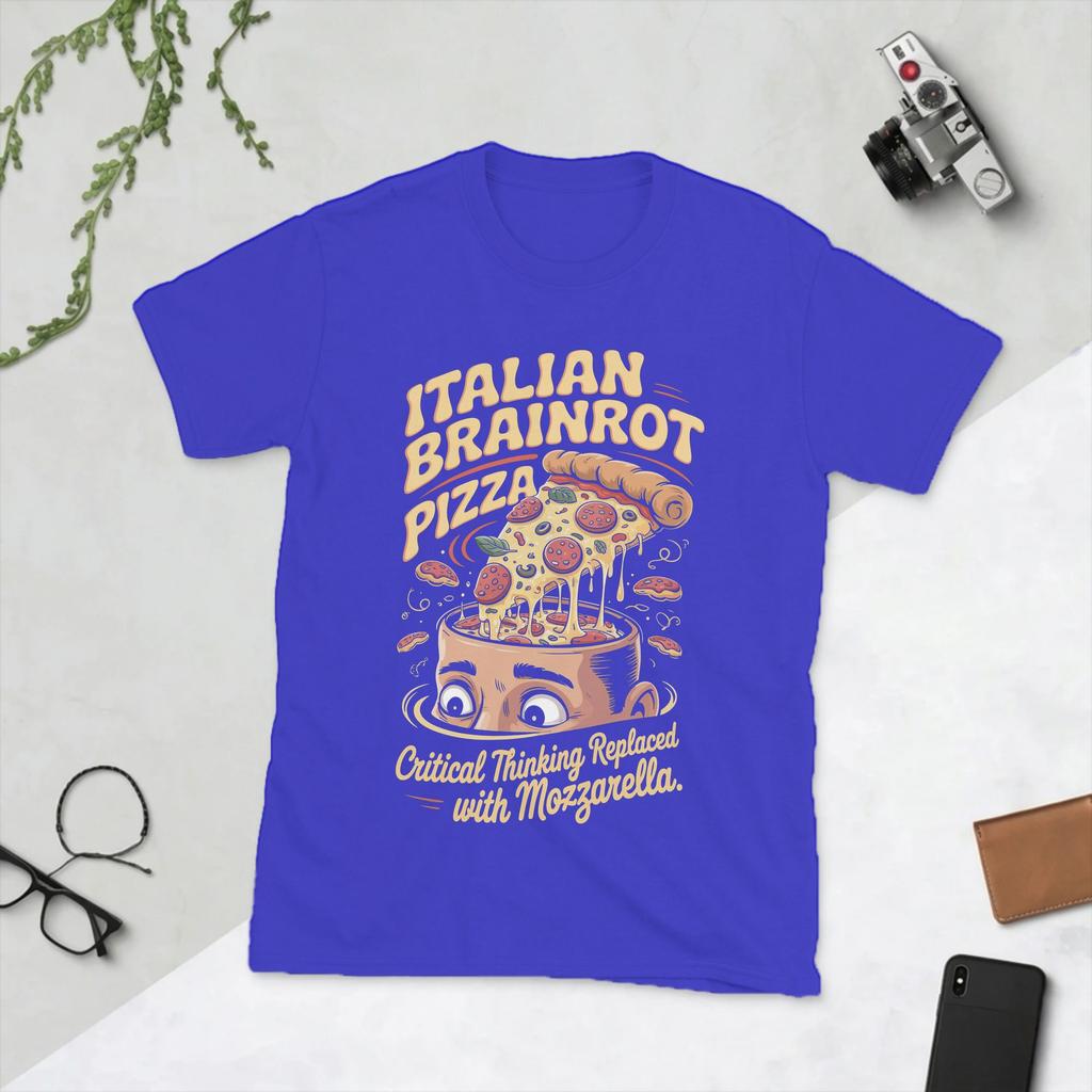 Unisexs Italian Brainrot Pizza Meme Mozzarella Overload T Shirt Cotton Clothes Awesome Short Sleeve Round Collar Tees Tshirts