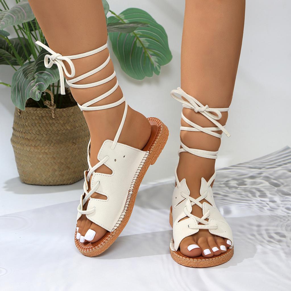 Fashion The 2025 Summer New Round Toe Ring Strappy Sandals Are Comfortable To Wear On the Outside and Are Large-sized Thick-soled Sandal