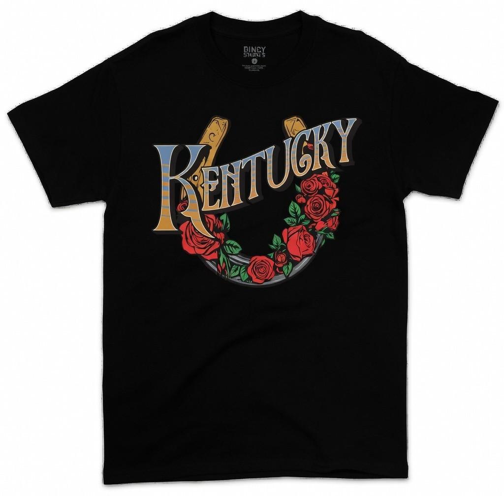 Kentucky Horseshoe Red Roses Vintage Western Double Sided Southern Style Tee XL