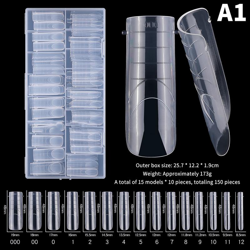 150Pcs Coffin Shape Sandwich Nail Forms Natural Clear No-Trace Nail Art Tips With Auxiliary Line Almond Shape Nail Tips