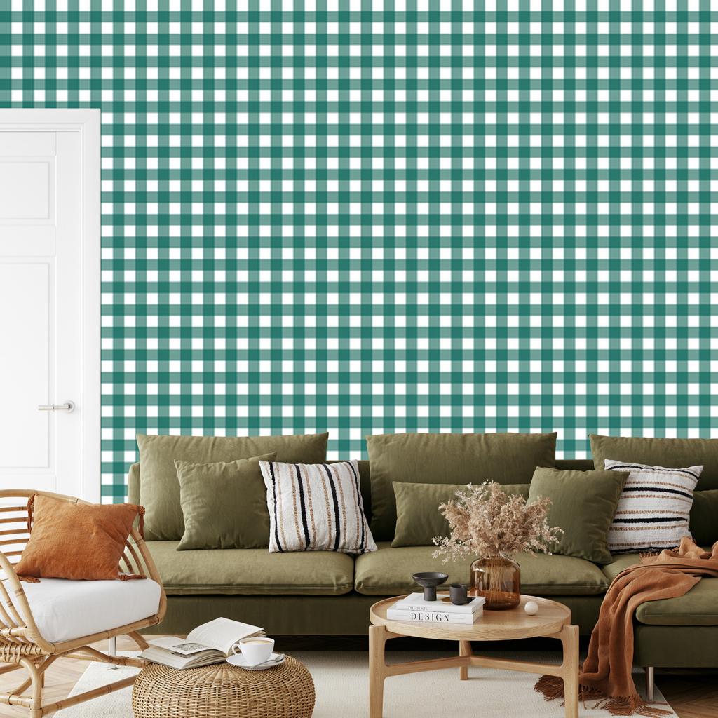 Colorful retro checkered wallpaper in sea and white for living room and bedroom 50x1000