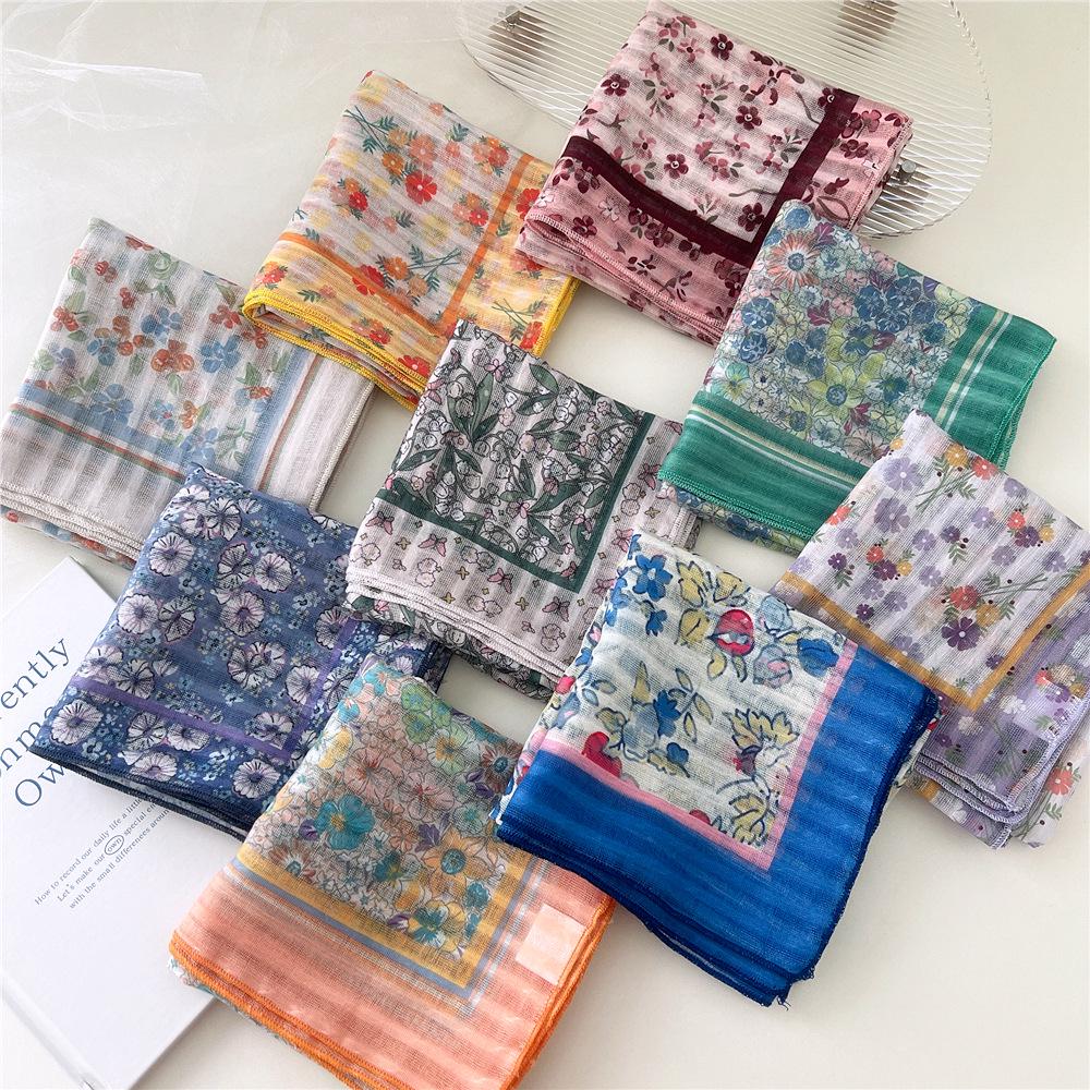 58 Floral Cotton Linen Scarf: Korean Ditsy Print Neckerchief for Spring, Summer, Autumn - Versatile Headband and Headscarf