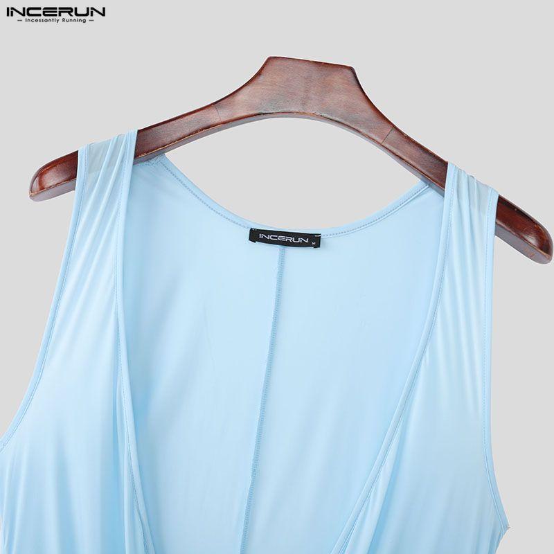 INCERUN Men Sleeveless Deep V Fitted Bodysuits One Piece Jumpsuits Underwear
