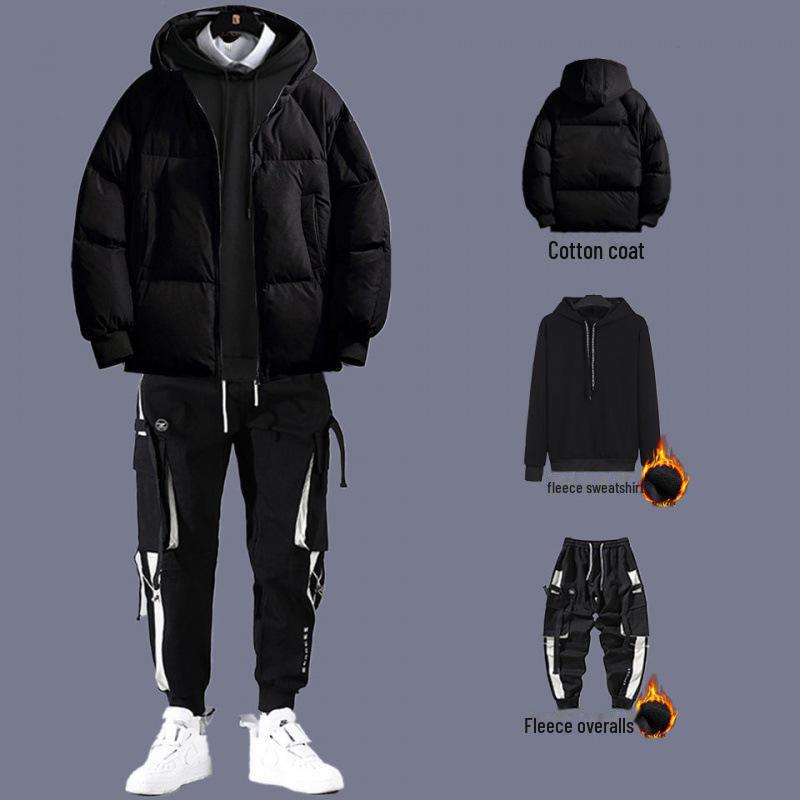 Men's Winter Cotton Three-Piece Suit: Thickened Coat with Plus Velvet Sweater, 2020 Autumn/Winter Edition