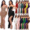 Women's Dress Long Haute Couture Strapless Backless Sequin Dress Feather Patchwork Gown