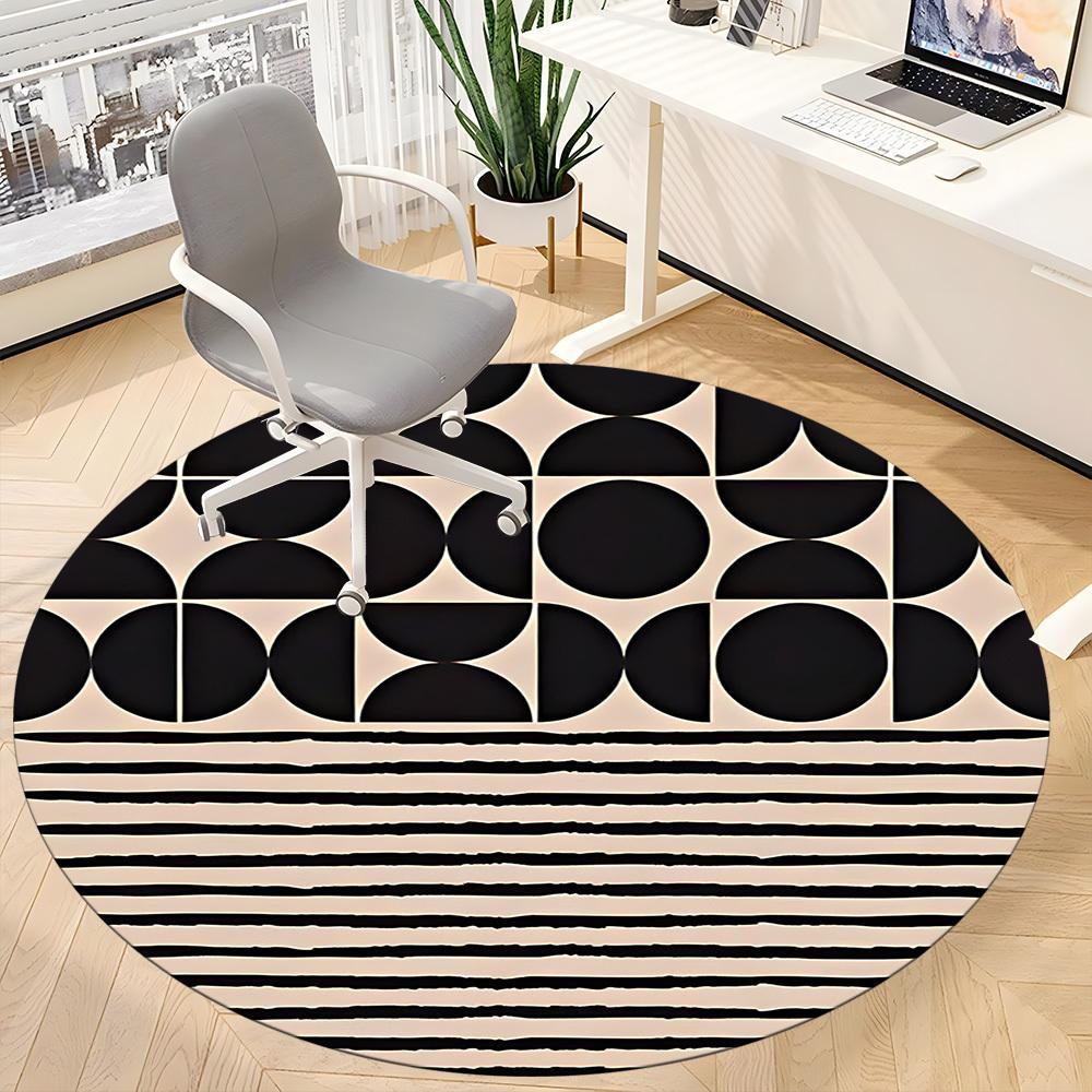 1pc Black and white Abstract Pattern Office Round Area Rug, Mat Suitable For Office, Under Office Chairs Bedroom Living Room Home Decor, Room Deco