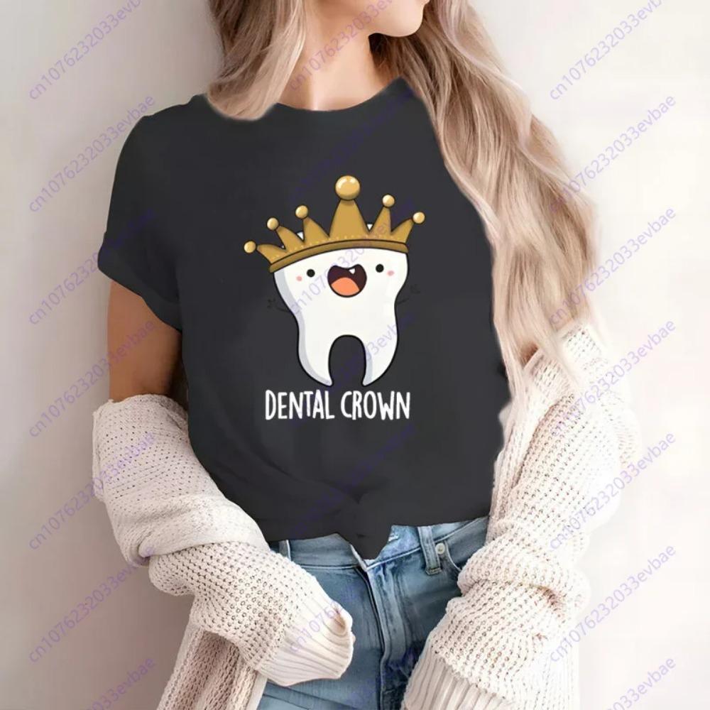 Aesthetic Funny Tooth Dentist Kawaii T-Shirt Women Short Sleeve Summer Fashion Tshirt Casual Black Fashion Tee Shirt O-Neck Tops