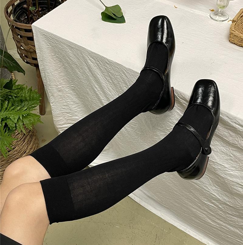Korean Style Women Stockings Solid Color Long Socks Stockings Cotton Knitting Japanese Fashion School Girls Knee Socks Stockings