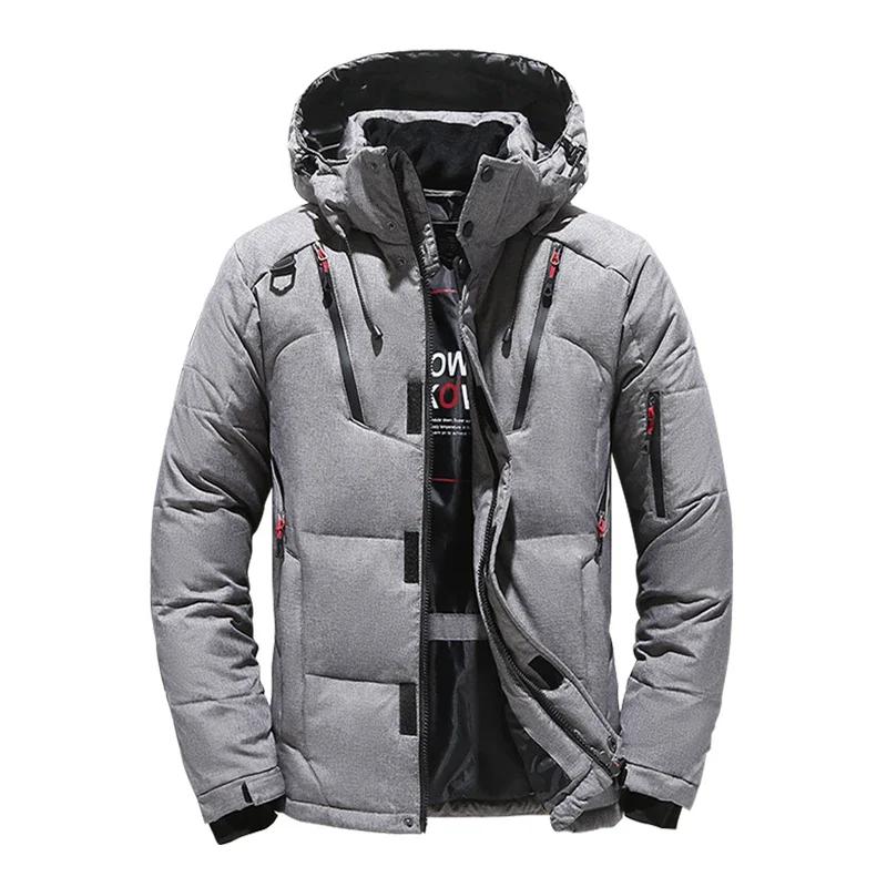 Winter Down Jacket Men White Duck Coat Windproof Warm Travel Camping Overcoat In Thicken Solid Color Hooded Male Clothing
