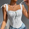 Cross-Border New Arrival Sexy Sexy Silm Fishbone Camisole Bow Bandage Square Collar Beautiful Back Tank-Top Women's Vest