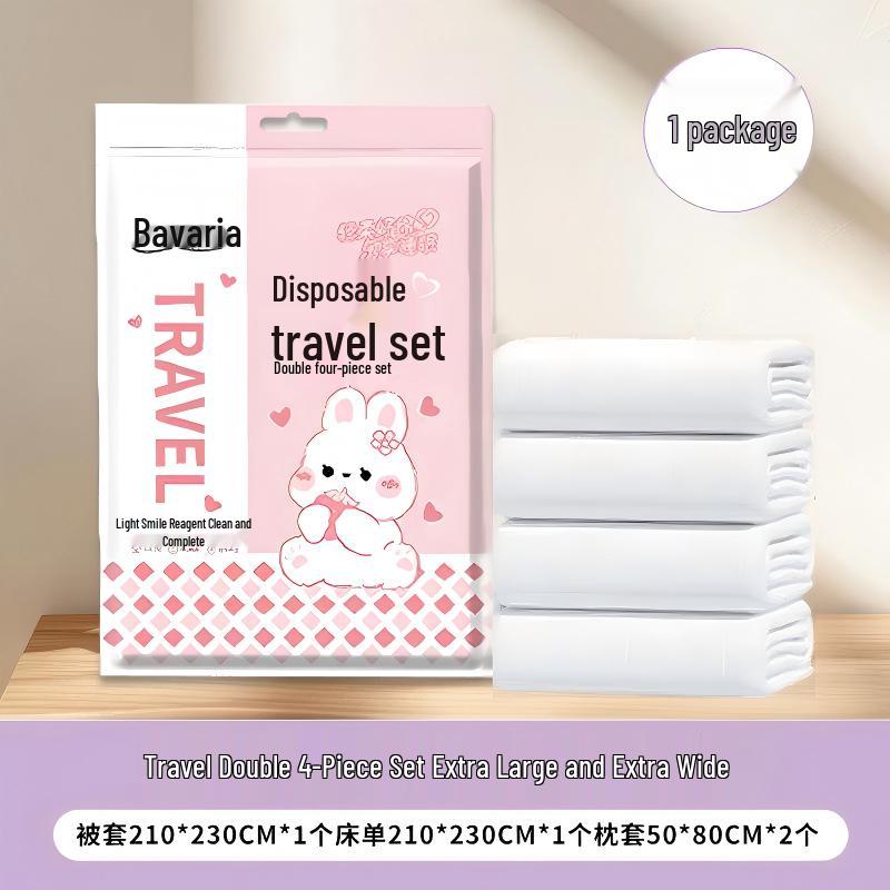 Four-Piece Disposable Hotel Bedding Set: Soft Bed Sheet, Duvet Cover, Pillowcase, Quilt Cover