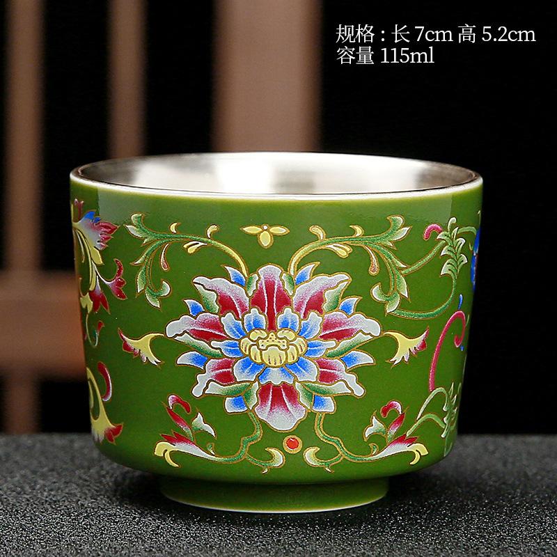 

999 Pure Kung Fu Tea Bowl Enamel Color Ceramic Tasting Handmade Silver-Plated Master Single Cup Gift Box