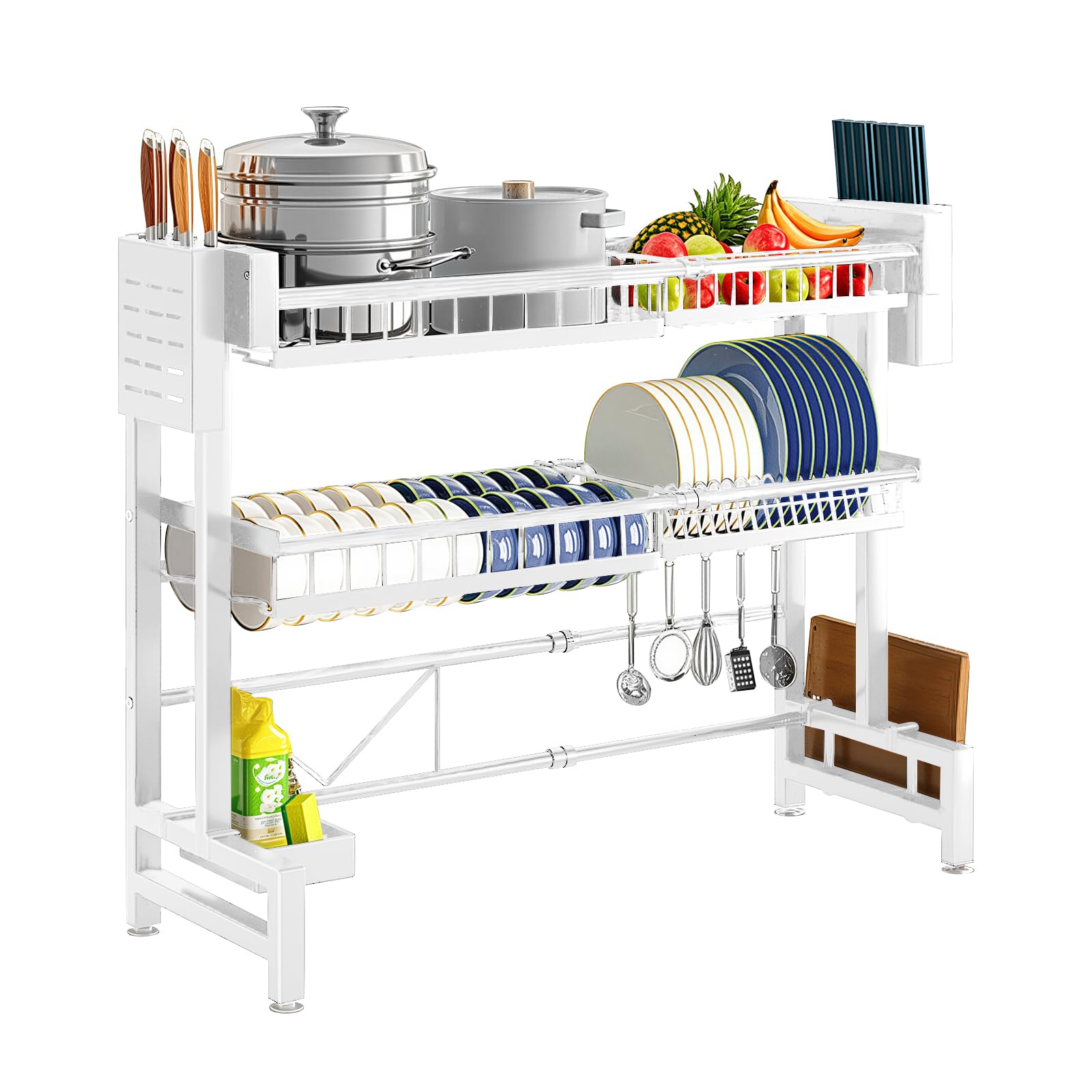 

JPSunBloom Extendable Dish Stainless Large Dish Knife Cutting Board Easy Kitchen Laundry Rack Extendable Over-the-Sink Drainer, Steel, Capacity, чёрный